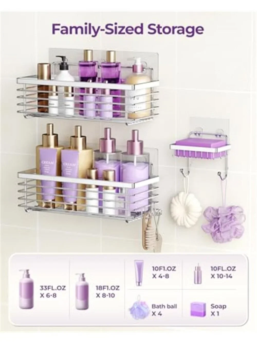 Shower Caddy Adhesive Stainless Steel No Drill Bathroom Organizer Shelf Set